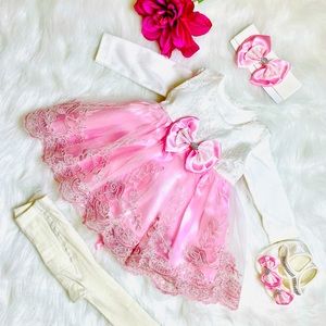 NewBorn Baby Girl Dress Set,Baby Shower Gift, Baptism Set,Luxury Coming Home Set